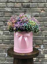 Цветочная композиция из Гипсофила и Розы в шляпной коробке в Спас-Клепиках