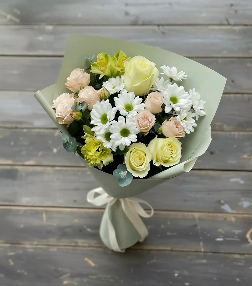 Букет цветов из: Альстромерии, Розы и Хризантемы в Спас-Клепиках