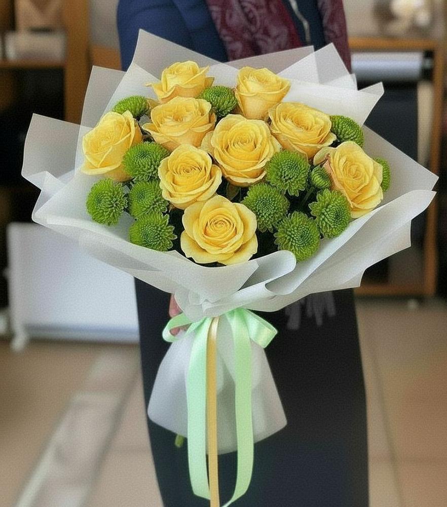 Букет цветов из: Хризантемы и Розы в Спас-Клепиках