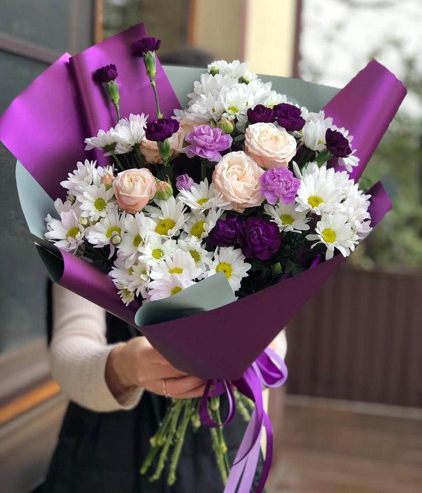 Букет цветов из: Хризантемы, Гвоздики и Розы в Спас-Клепиках