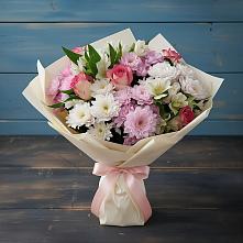 Букет цветов из:  Хризантемы, Альстромерии и Розы в Спас-Клепиках