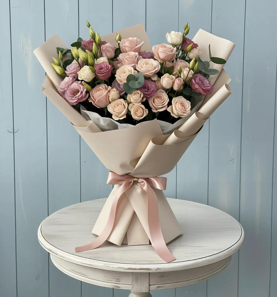 Букет цветов из: Розы и Лизиантусы в Спас-Клепиках