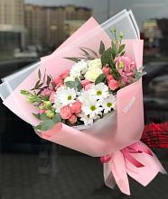 Букет цветов из:  Розы, Лизиантусы и Хризантемы в Спас-Клепиках