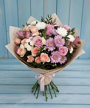 Букет цветов из:  Хризантемы, Розы и Альстромерии в Спас-Клепиках