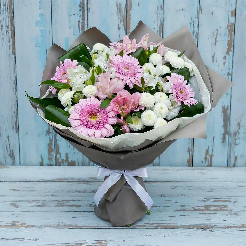 Букет цветов из: Герберы, Альстромерии и Хризантемы в Спас-Клепиках
