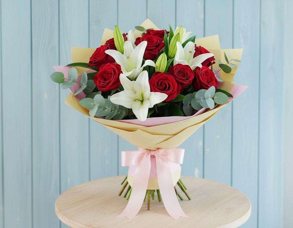 Букет цветов из: Лилии и Розы в Спас-Клепиках